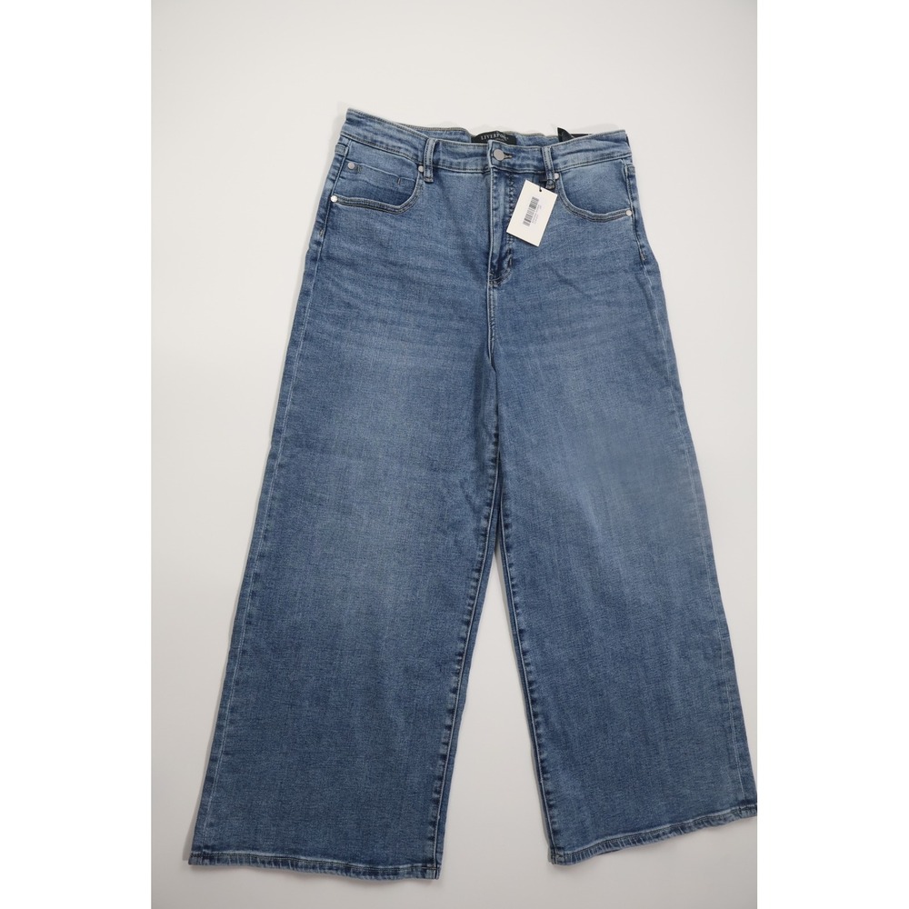 Liverpool Jeans Wide Leg Crop High Rise 14P Blue Denim Casual Petite